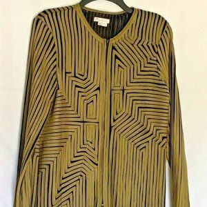 Obstinee Women's Full Dual Zip 100%Silk Ribbon Geometric Stretch Jacket